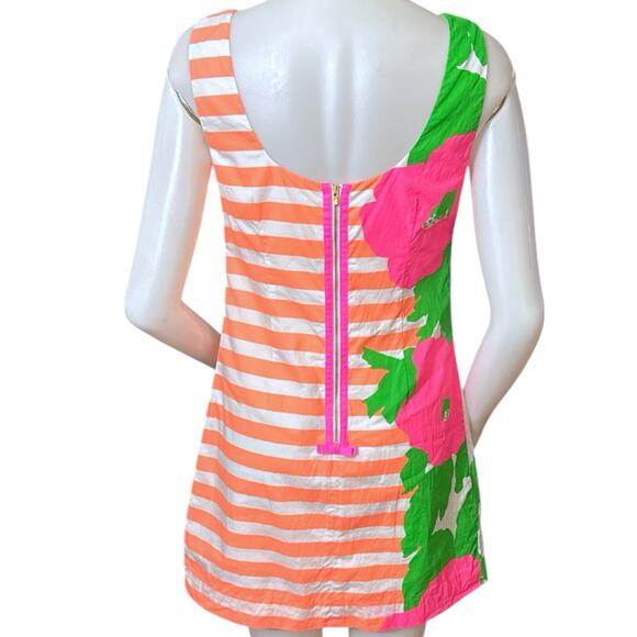 Lilly Pulitzer Delia Sunrise Stripe Floral Shift Dress Orange Pink Green Size 4 - Picture 4 of 12
